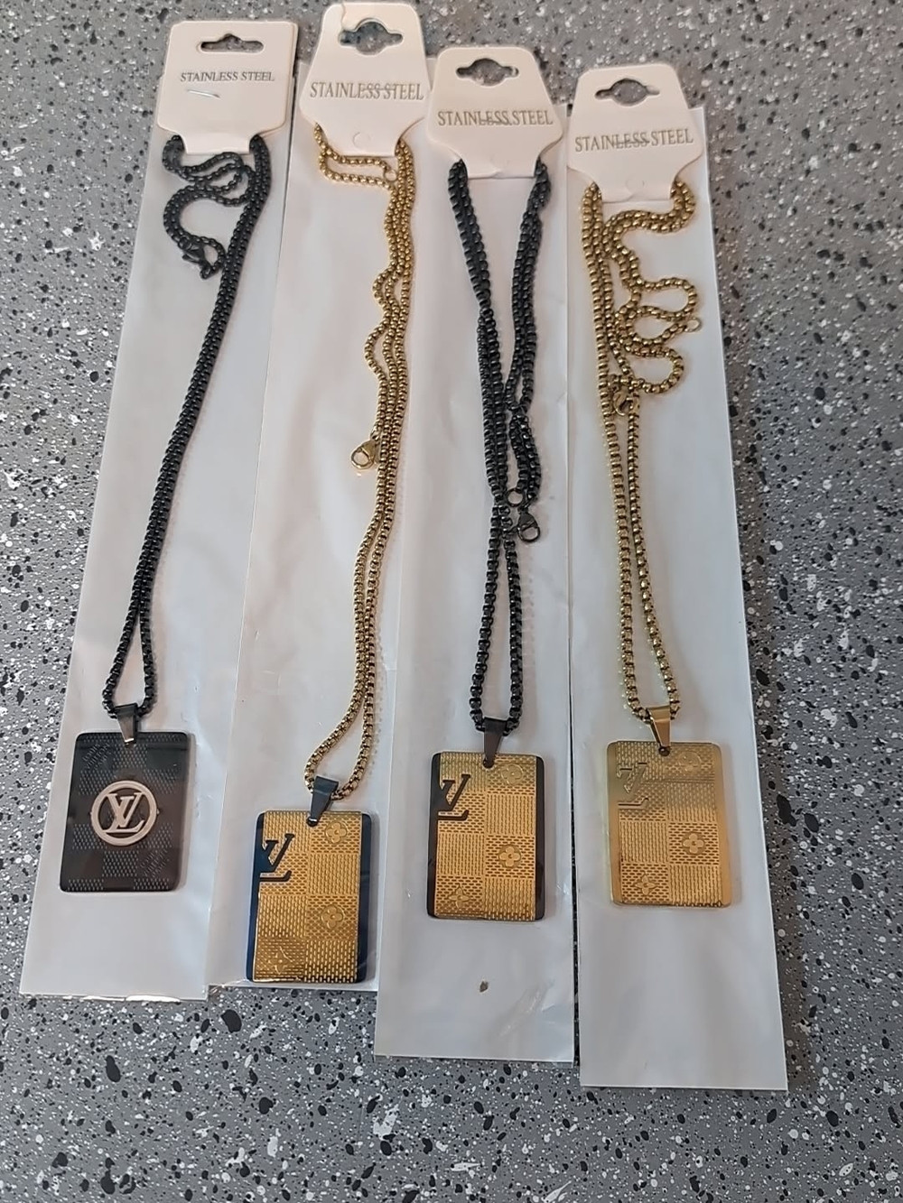 Gold & Silver and Black Men’s Dog Tag Necklace - Luxury Logo Pendant